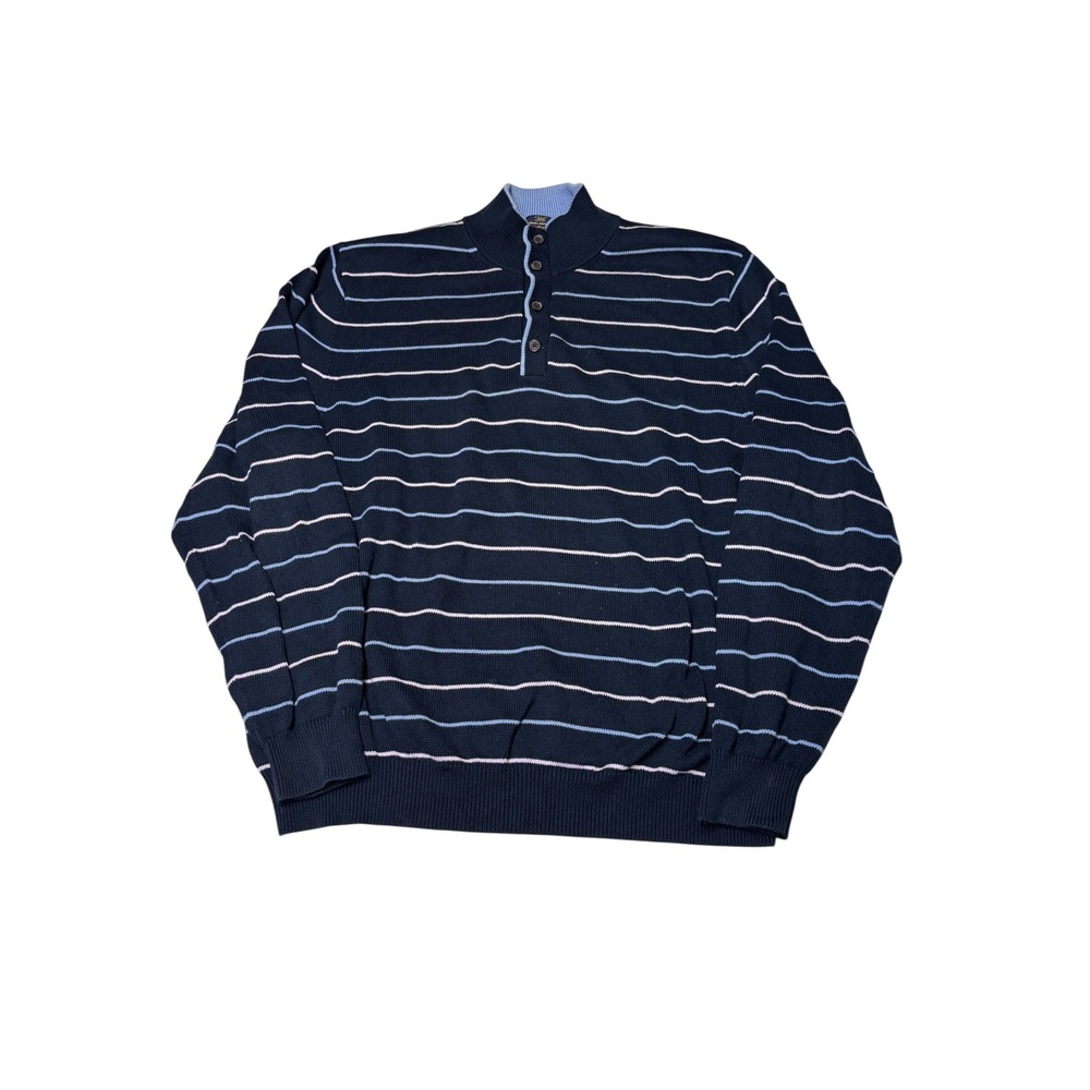 Brooks Brothers 346 Mens XL Supima Cotton Striped‎ Button Sweater Navy